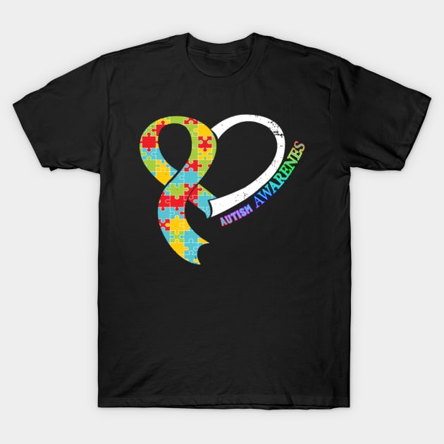 Autism Awareness T-ShirtHeart Ribbon Autism Puzzle Awareness T T-Shirt by SamaraIvory